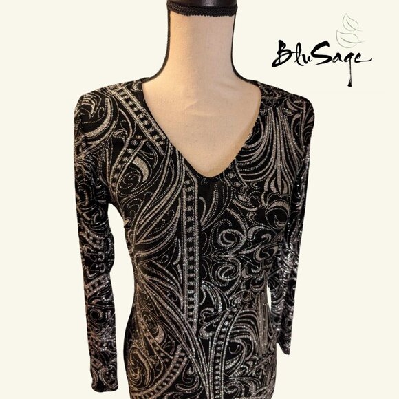 Blu Sage Black/Silver Shimmer Dress – Style #262679JC – Size 6 - Picture 3 of 5